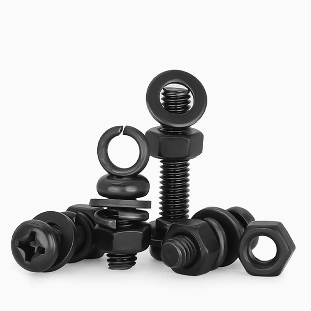 Juego de tornillos para metales con cabeza plana ranurada negra